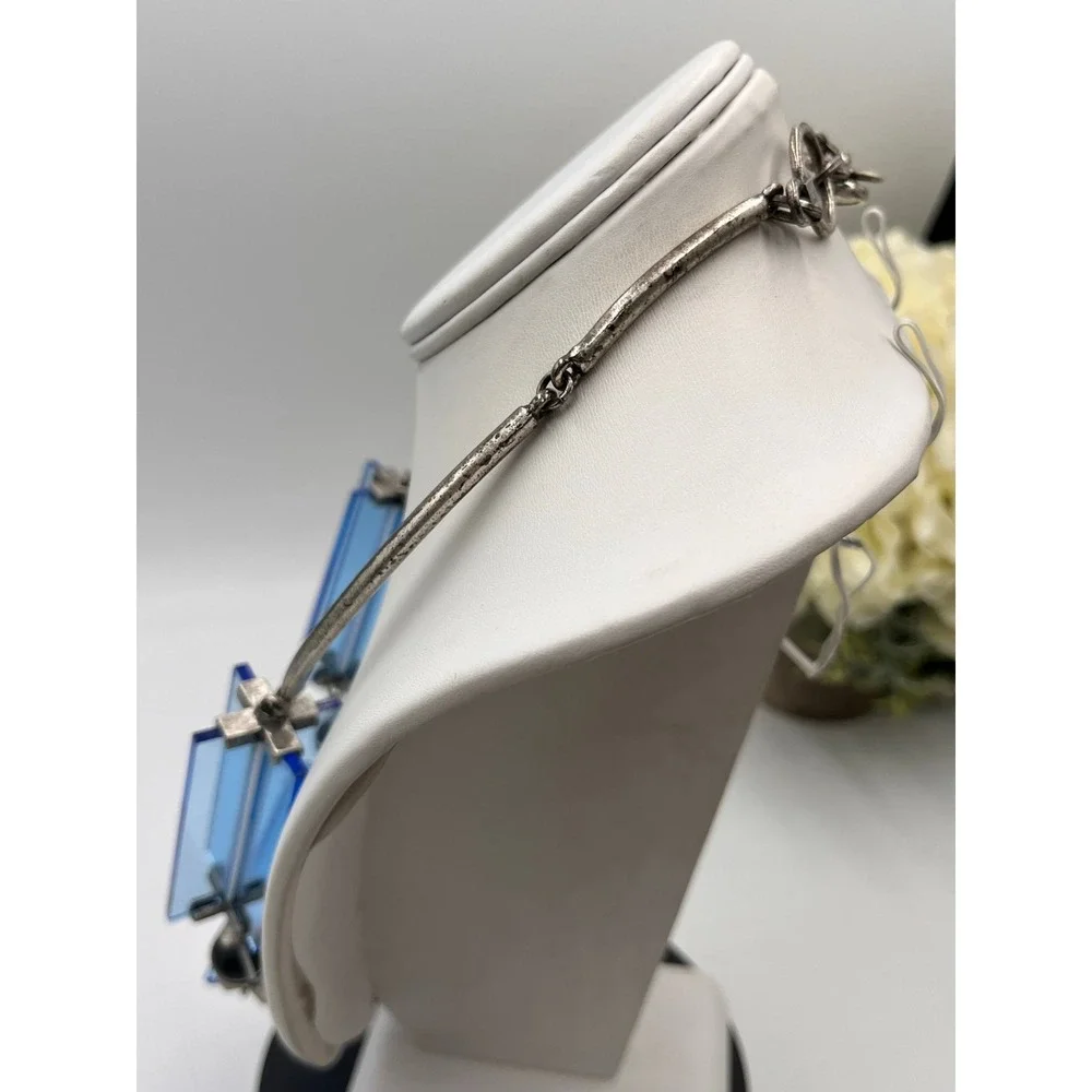 Lela Rose Rectangle Lucite Blue Antique Silver Tone Collar Statement Necklace